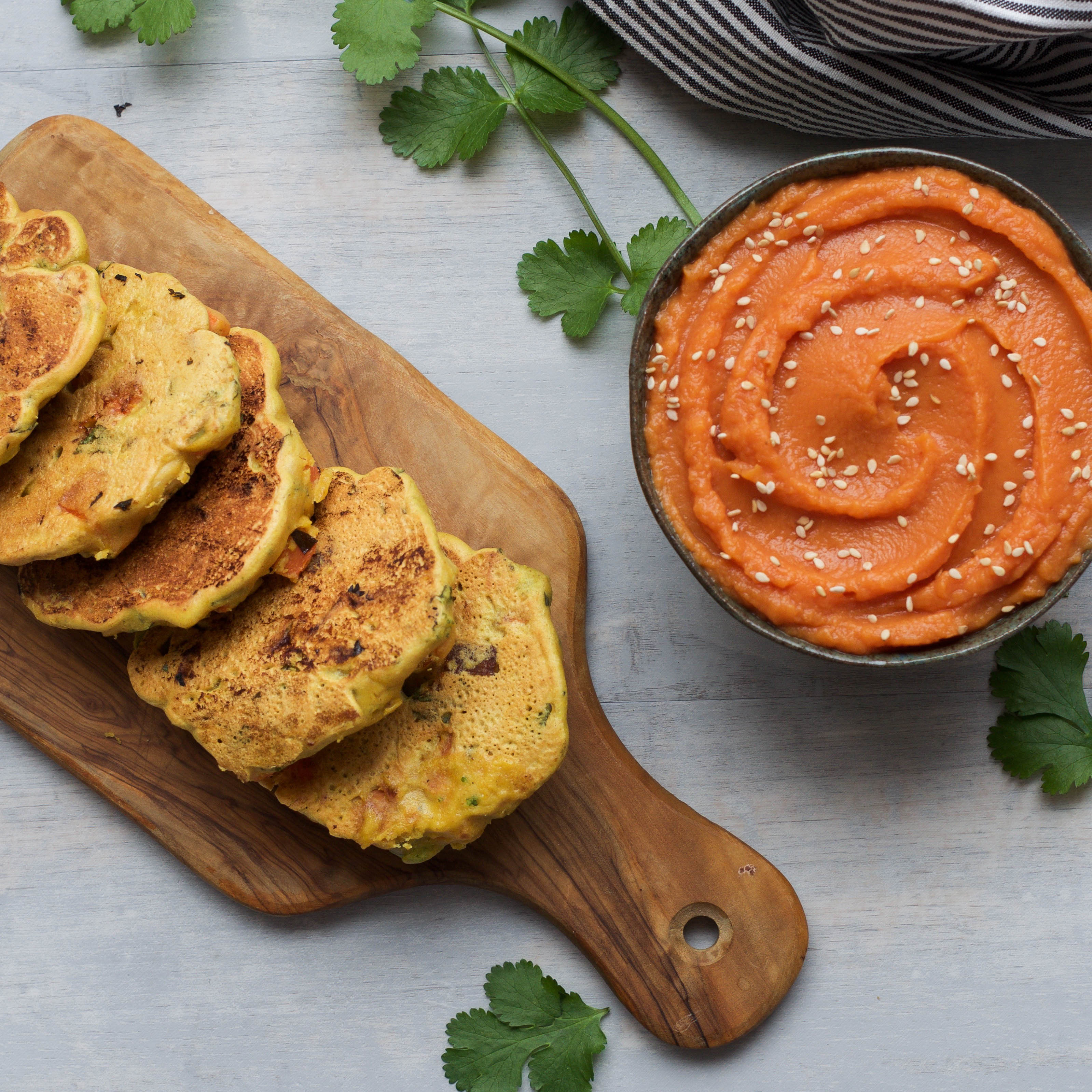 Veggie Cakes with a Sweet Potato Dip