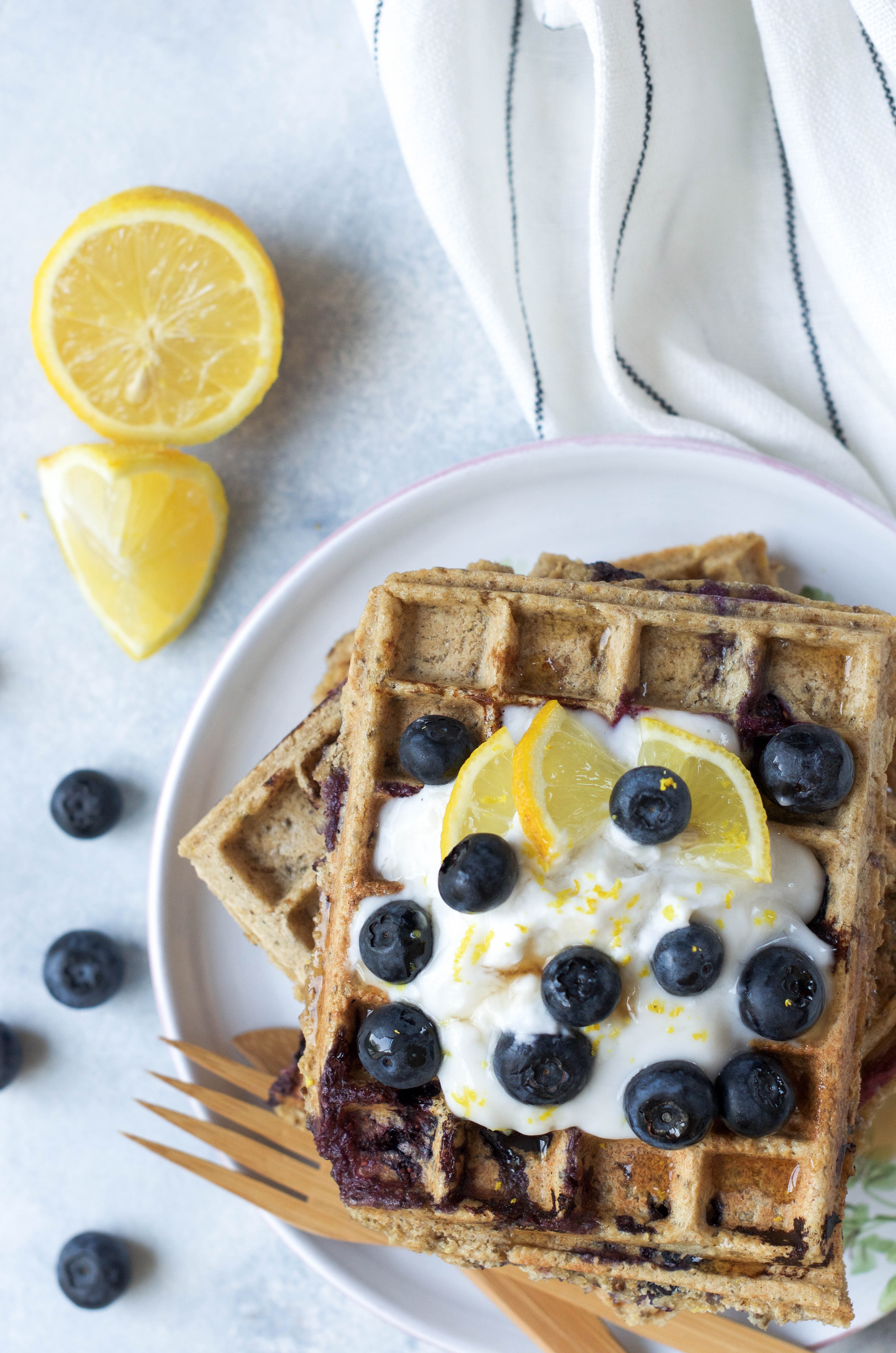 Lemon Blueberry Waffles - Wanders and Greens