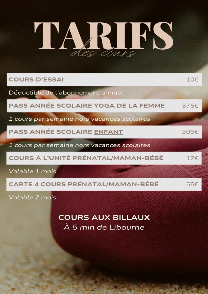 Tarifs cours de Yoga adultes et enfants